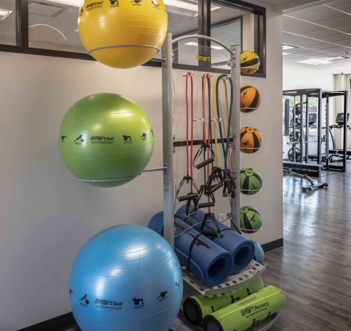 Fitness center workout balls at French Mill Apartments