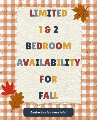 Limited 1 and 2 bedroom availability for fall! Call for more info!